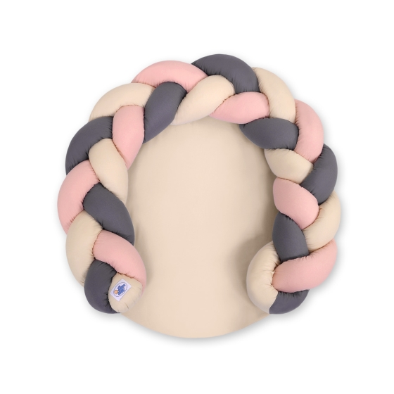 Baby braided knot donut pillow/ play mat 2 in 1 - beige-pastel pink-anthracite