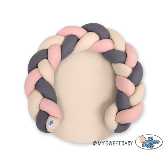 Baby braided knot donut pillow/ play mat 2 in 1 - beige-pastel pink-anthracite