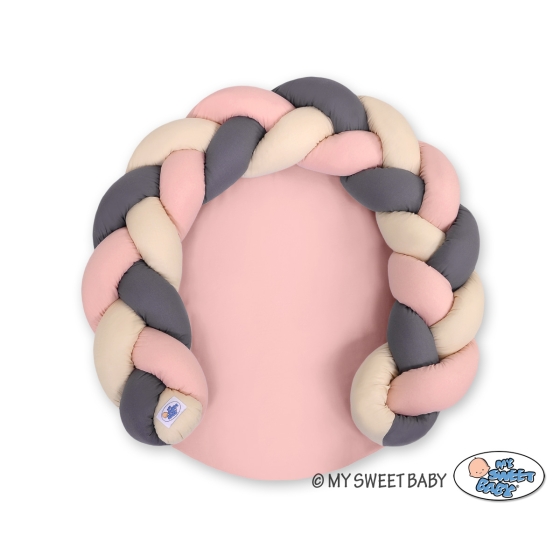Baby braided knot donut pillow/ play mat 2 in 1 - beige-pastel pink-anthracite