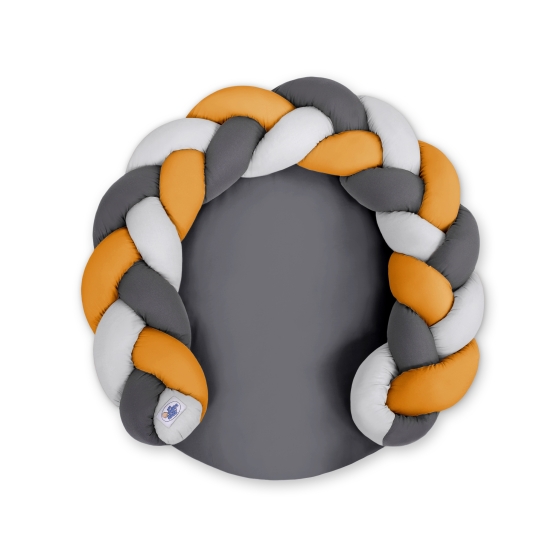 Baby braided knot donut pillow/ play mat 2 in 1 - gray-honey yellow-anthracite