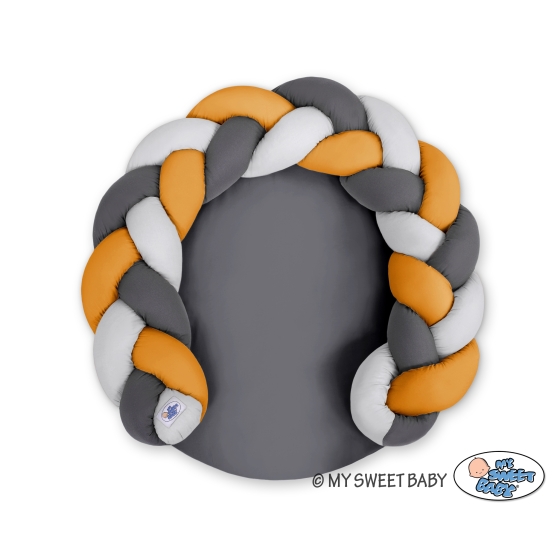 Baby braided knot donut pillow/ play mat 2 in 1 - gray-honey yellow-anthracite