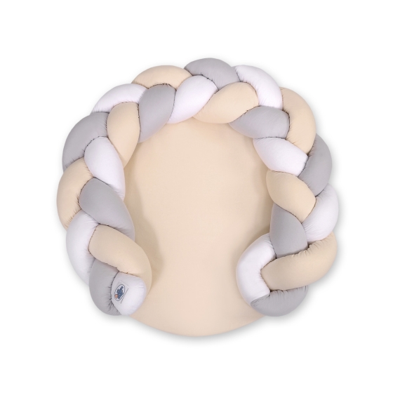 Baby braided knot donut pillow/ play mat 2 in 1 - white-beige-gray