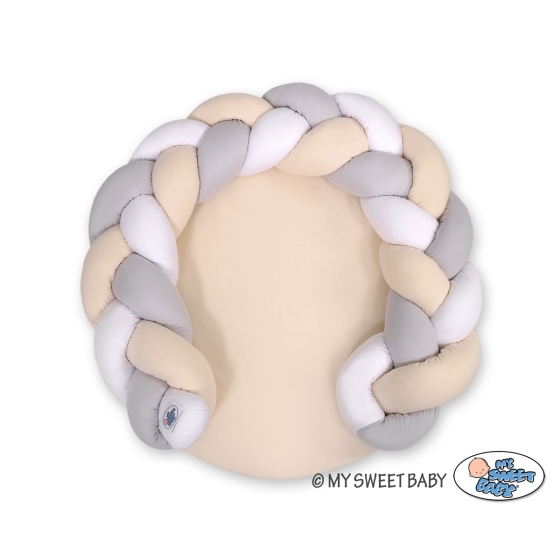 Baby braided knot donut pillow/ play mat 2 in 1 - white-beige-gray