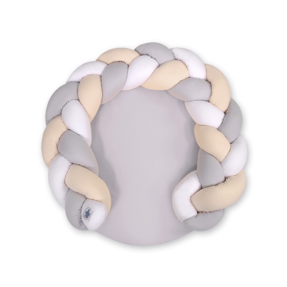 Baby braided knot donut pillow/ play mat 2 in 1 - white-beige-gray