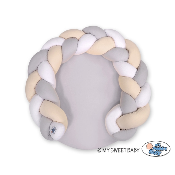 Baby braided knot donut pillow/ play mat 2 in 1 - white-beige-gray