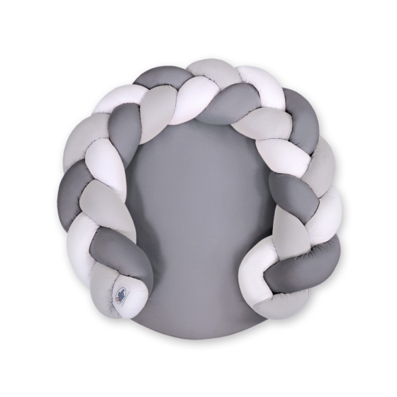 Baby braided knot donut pillow/ play mat 2 in 1 - white-gray-anthracite