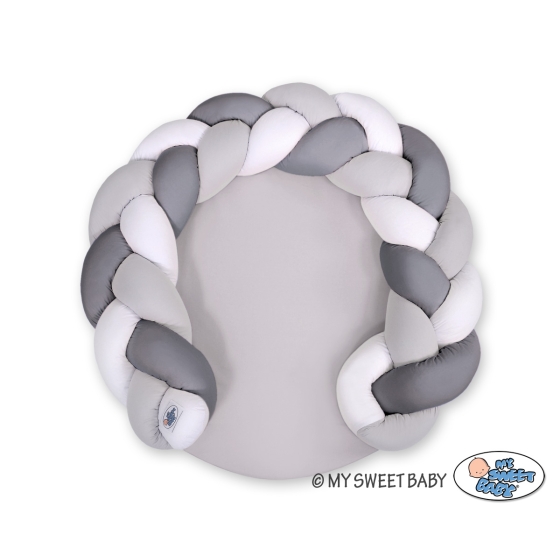 Baby braided knot donut pillow/ play mat 2 in 1 - white-gray-anthracite