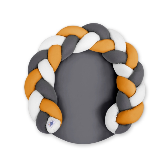Baby braided knot donut pillow/ play mat 2 in 1 - white-honey yellow-anthracite