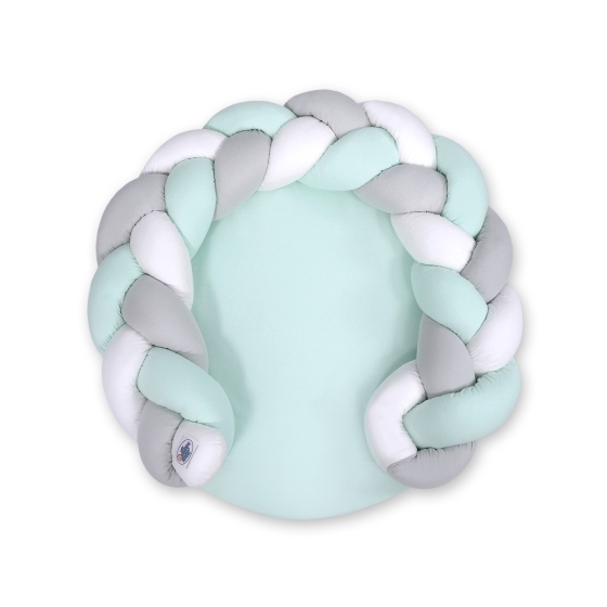 Baby braided knot donut pillow/ play mat 2 in 1 - white-mint-gray