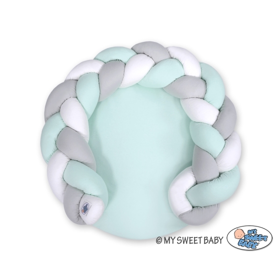 Baby braided knot donut pillow/ play mat 2 in 1 - white-mint-gray