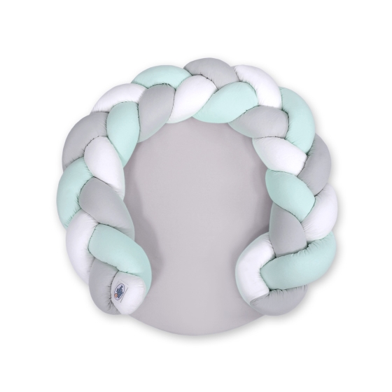 Baby braided knot donut pillow/ play mat 2 in 1 - white-mint-gray