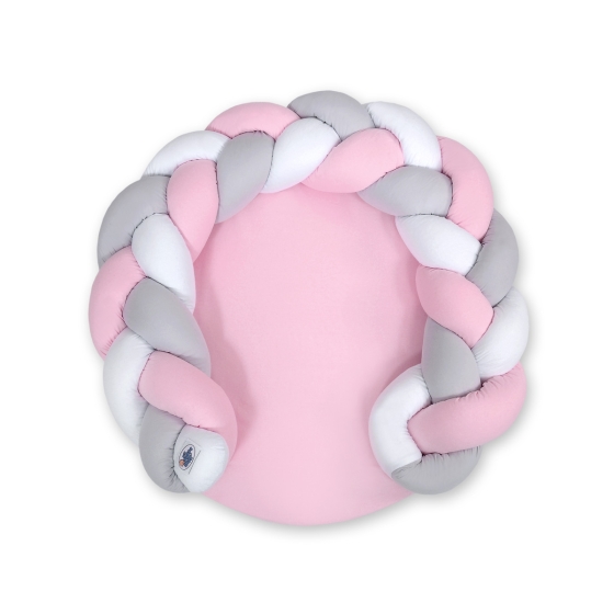 Baby braided knot donut pillow/ play mat 2 in 1 - white-pink-gray