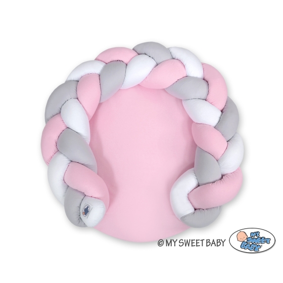 Baby braided knot donut pillow/ play mat 2 in 1 - white-pink-gray