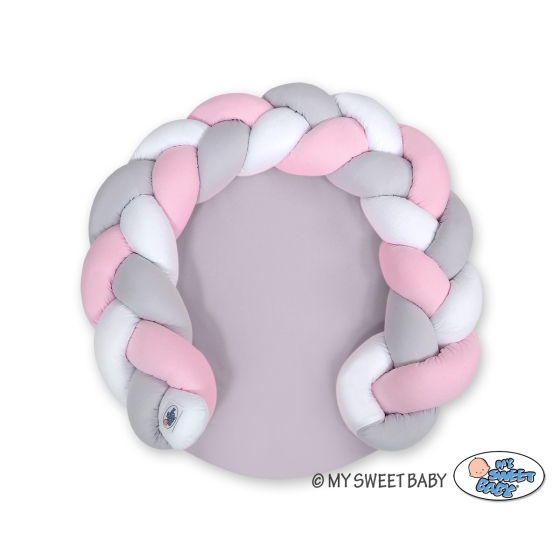 Baby braided knot donut pillow/ play mat 2 in 1 - white-pink-gray