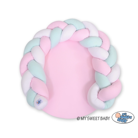 Baby braided knot donut pillow/ play mat 2 in 1 - white-pink-mint