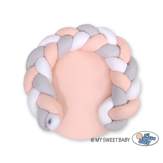 Baby braided knot donut pillow/ play mat 2 in 1 - white-powder pink-gray