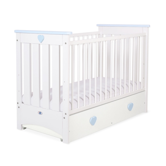 Baby cot bed 120x60cm Lorenzo III white/blue with drawer MAXI