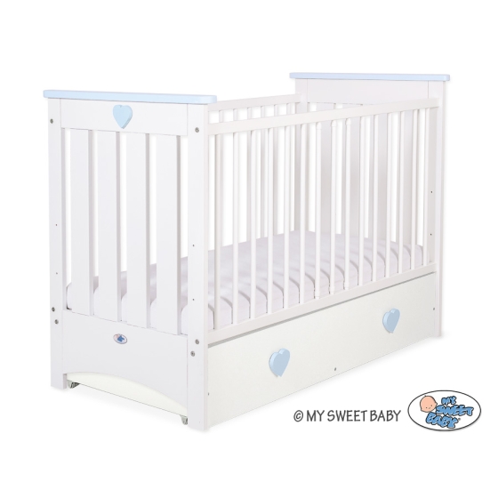 Baby cot bed 120x60cm Lorenzo III white/blue with drawer MAXI