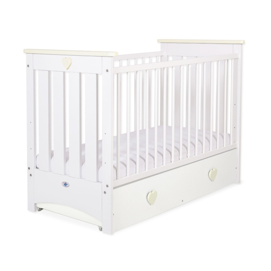 Baby cot bed 120x60cm Lorenzo III white/cream with drawer MAXI