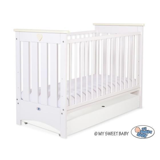 Baby cot bed 120x60cm Lorenzo III white/cream with drawer STANDARD
