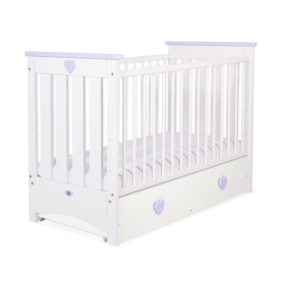 Baby cot bed 120x60cm Lorenzo III white/lilac with drawer MAXI