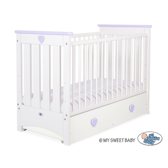 Baby cot bed 120x60cm Lorenzo III white/lilac with drawer MAXI