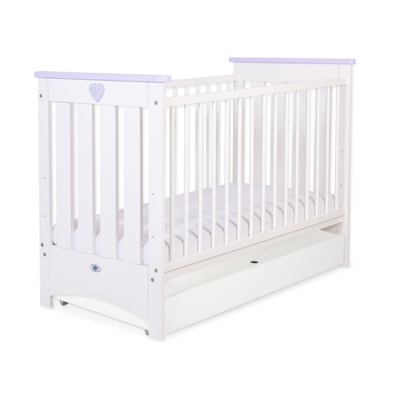 Baby cot bed 120x60cm Lorenzo III white/lilac with drawer STANDARD