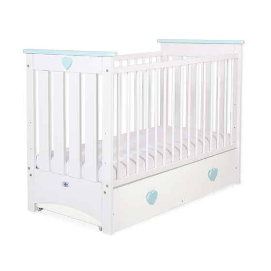 Baby cot bed 120x60cm Lorenzo III white/mint with drawer MAXI