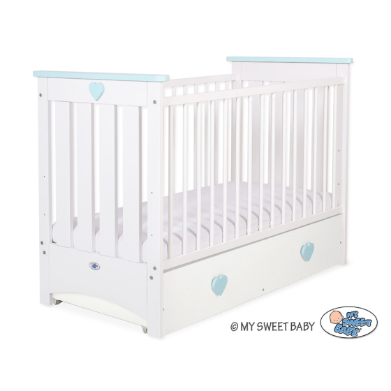 Baby cot bed 120x60cm Lorenzo III white/mint with drawer MAXI