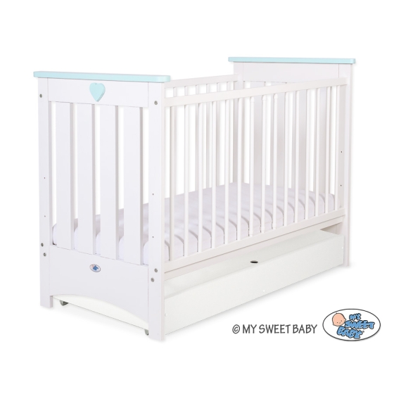 Baby cot bed 120x60cm Lorenzo III white/mint with drawer STANDARD