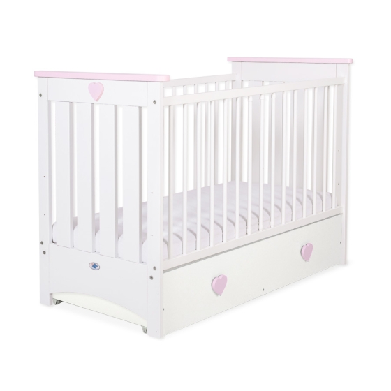 Baby cot bed 120x60cm Lorenzo III white/pink with drawer MAXI
