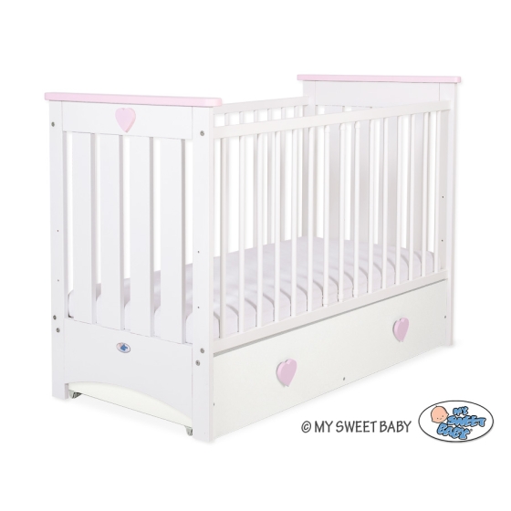 Baby cot bed 120x60cm Lorenzo III white/pink with drawer MAXI