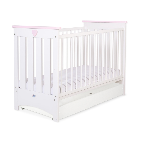 Baby cot bed 120x60cm Lorenzo III white/pink with drawer STANDARD