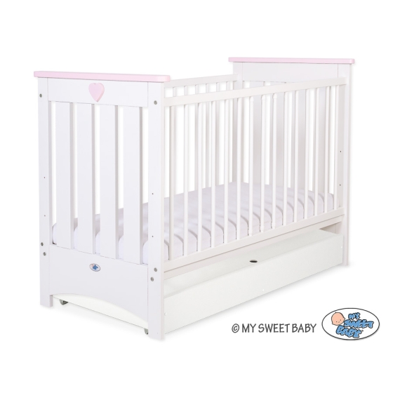 Baby cot bed 120x60cm Lorenzo III white/pink with drawer STANDARD