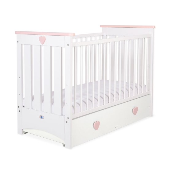 Baby cot bed 120x60cm Lorenzo III white/powder pink with drawer MAXI