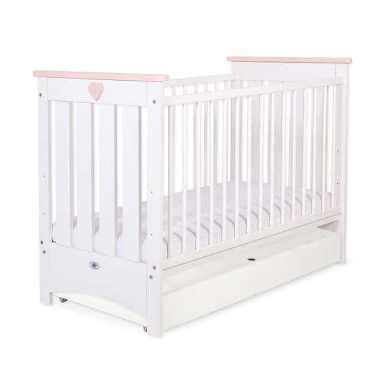 Baby cot bed 120x60cm Lorenzo III white/powder pink with drawer STANDARD