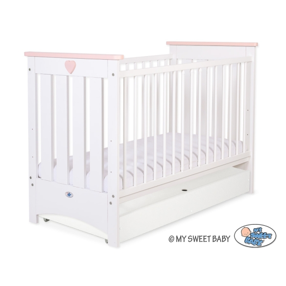 Baby cot bed 120x60cm Lorenzo III white/powder pink with drawer STANDARD