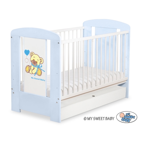 Baby cot bed 120x60cm Tedy Bear with bow blue with drawer STANDARD