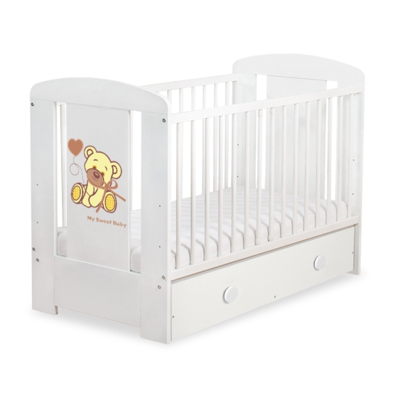 Baby cot bed 120x60cm Tedy Bear with bow cream with drawer MAXI