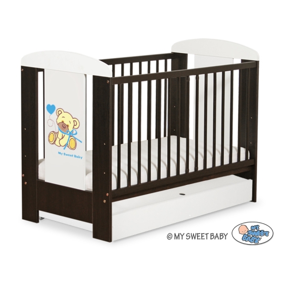 Baby cot bed 120x60cm Tedy Bear with bow cream with drawer STANDARD