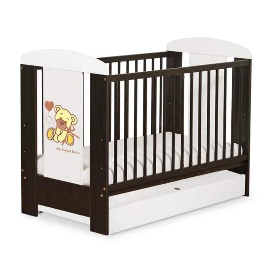Baby cot bed 120x60cm Tedy Bear with bow cream with drawer STANDARD