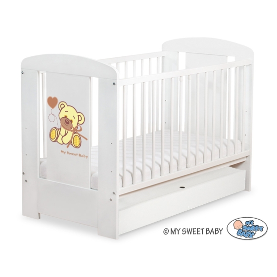 Baby cot bed 120x60cm Tedy Bear with bow cream with drawer STANDARD