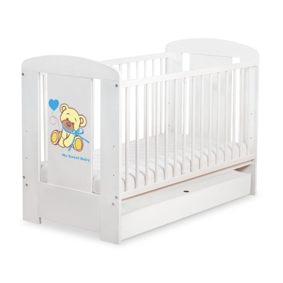 Baby cot bed 120x60cm Tedy Bear with bow cream with drawer STANDARD