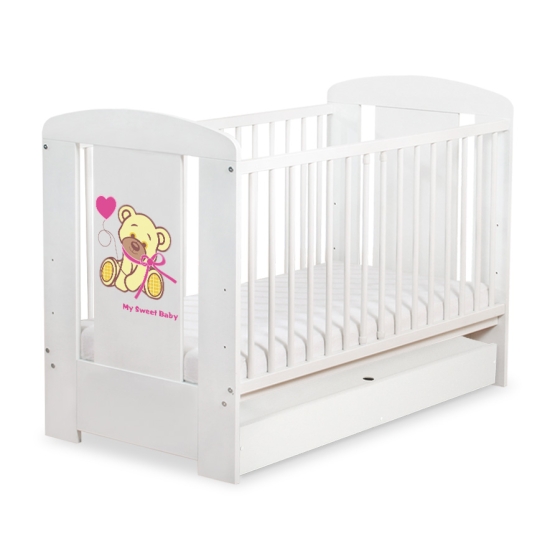 Baby cot bed 120x60cm Tedy Bear with bow cream with drawer STANDARD
