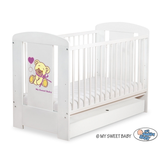 Baby cot bed 120x60cm Tedy Bear with bow cream with drawer STANDARD
