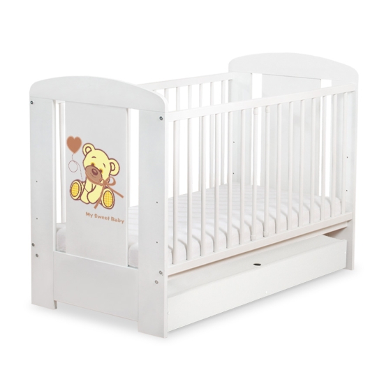 Baby cot bed 120x60cm Tedy Bear with bow cream with drawer STANDARD