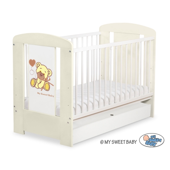 Baby cot bed 120x60cm Tedy Bear with bow cream with drawer STANDARD