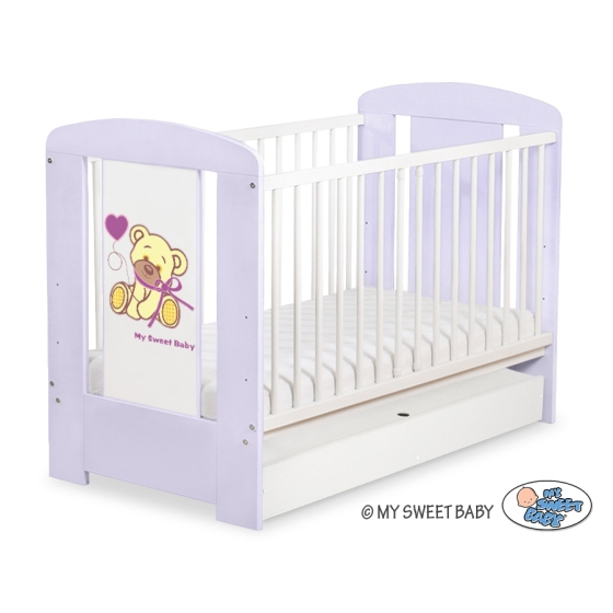 Baby cot bed 120x60cm Tedy Bear with bow lilac with drawer STANDARD