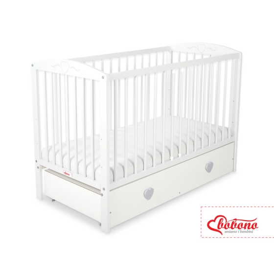 Baby cot bed 120x60cm with hearts with drawer MAXI
