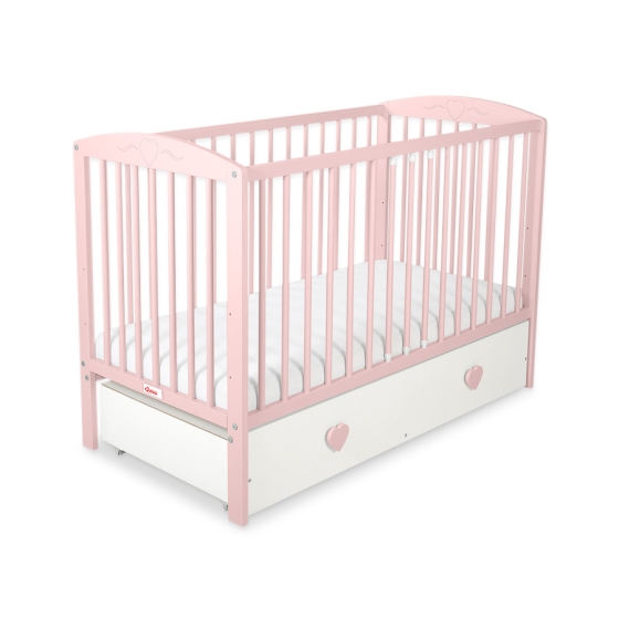 Baby cot bed 120x60cm with hearts with drawer MAXI